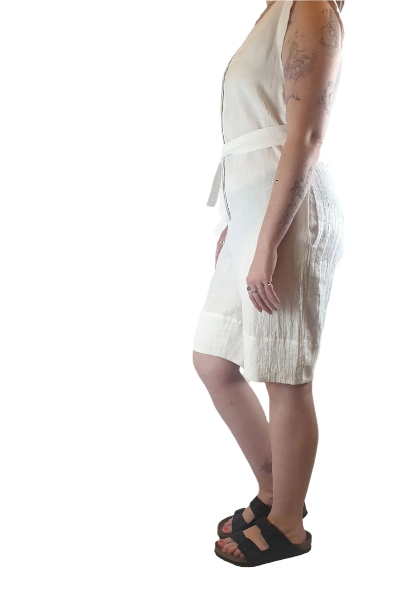 Morrison white linen playsuit with pockets and waist tie size 2 (best fits 12)