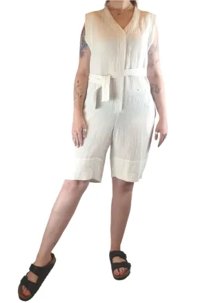 Morrison white linen playsuit with pockets and waist tie size 2 (best fits 12)