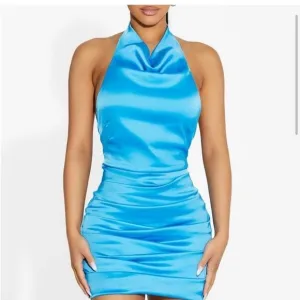 Naked Wardrobe Flossy &amp; Glossy Silky Halter Dress in Malibu Blue,Size XS, NWOT