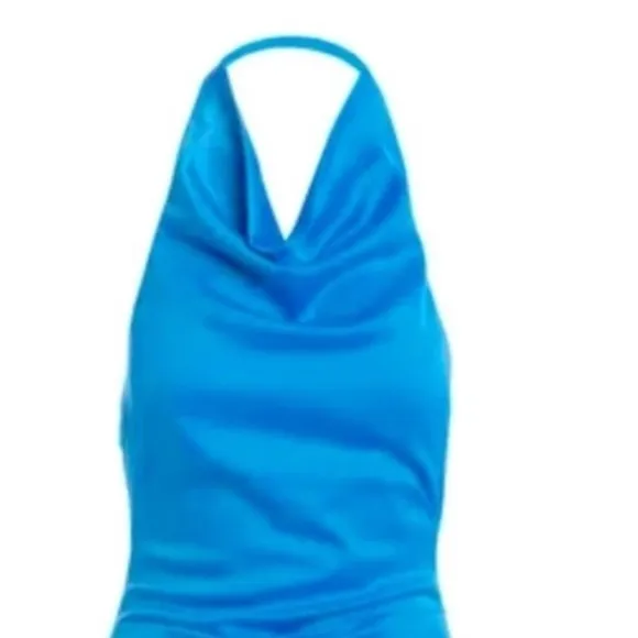 Naked Wardrobe Flossy &amp; Glossy Silky Halter Dress in Malibu Blue,Size XS, NWOT