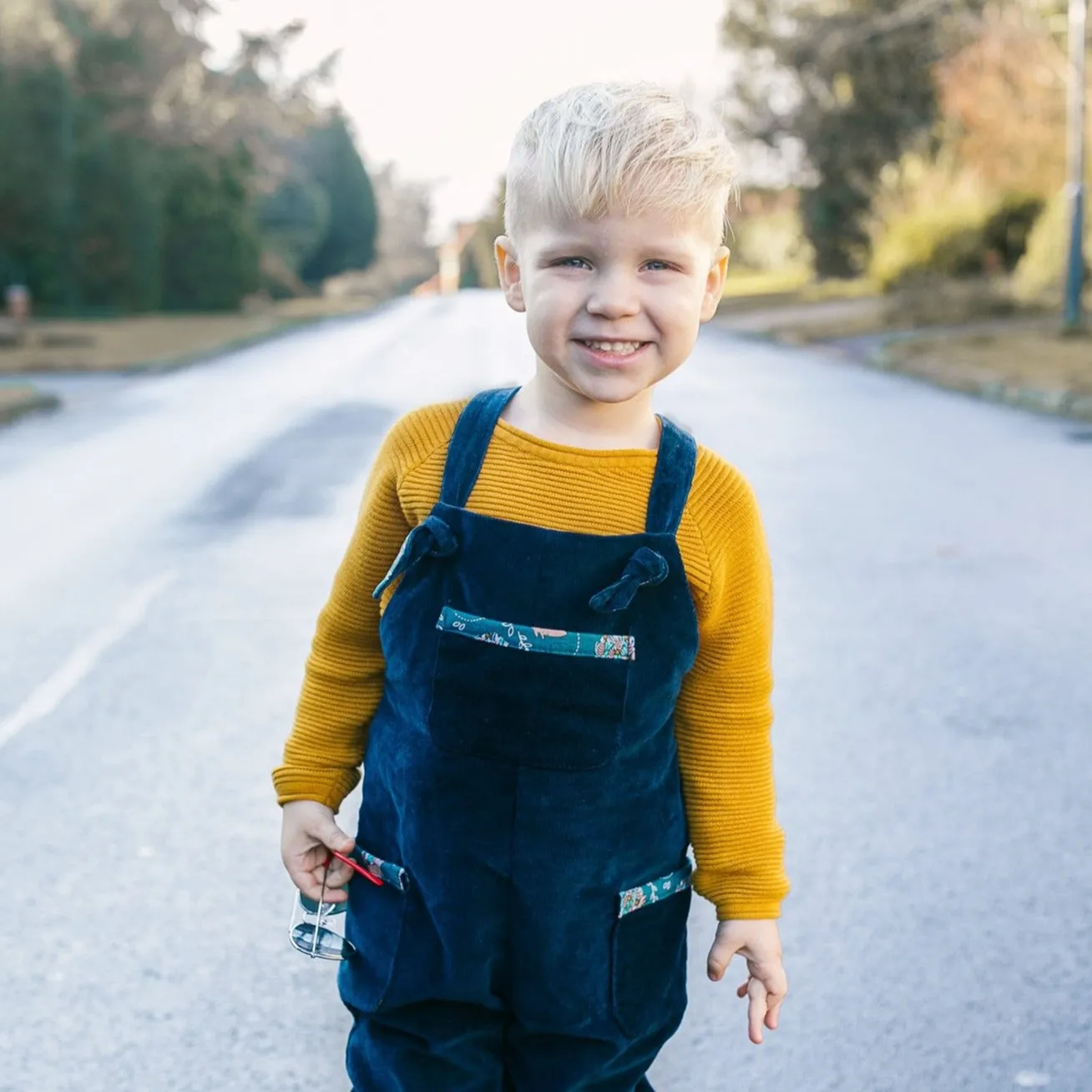 Navy Blue Corduroy Dungarees (Pre-order)