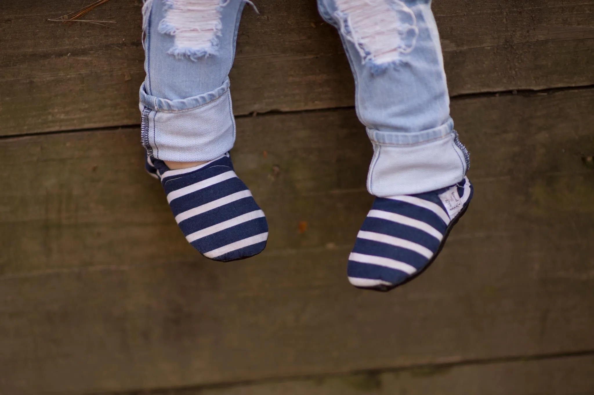 Navy Stripe Moccs