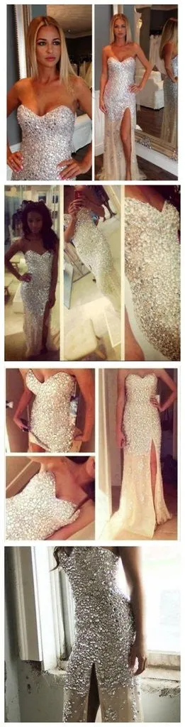 New Arrival Sexy Sweetheart Side Slit Long Beading Prom Dresses SD296