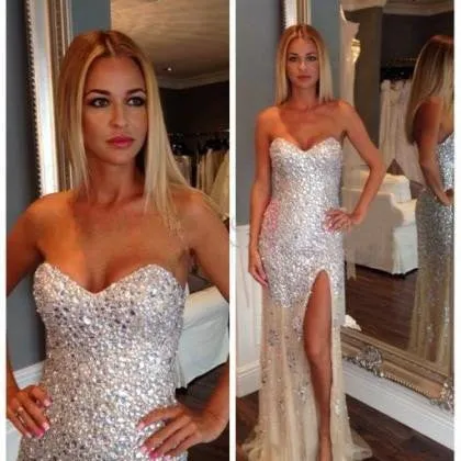 New Arrival Sexy Sweetheart Side Slit Long Beading Prom Dresses SD296