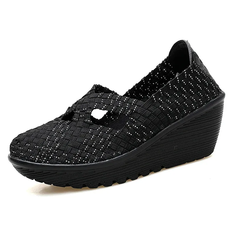 New spring women platform shoes women slip on casual hand made breathable woven shoes wedge sandals shoes women footwear shoes
