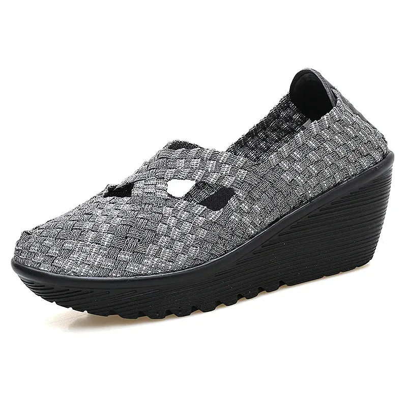 New spring women platform shoes women slip on casual hand made breathable woven shoes wedge sandals shoes women footwear shoes