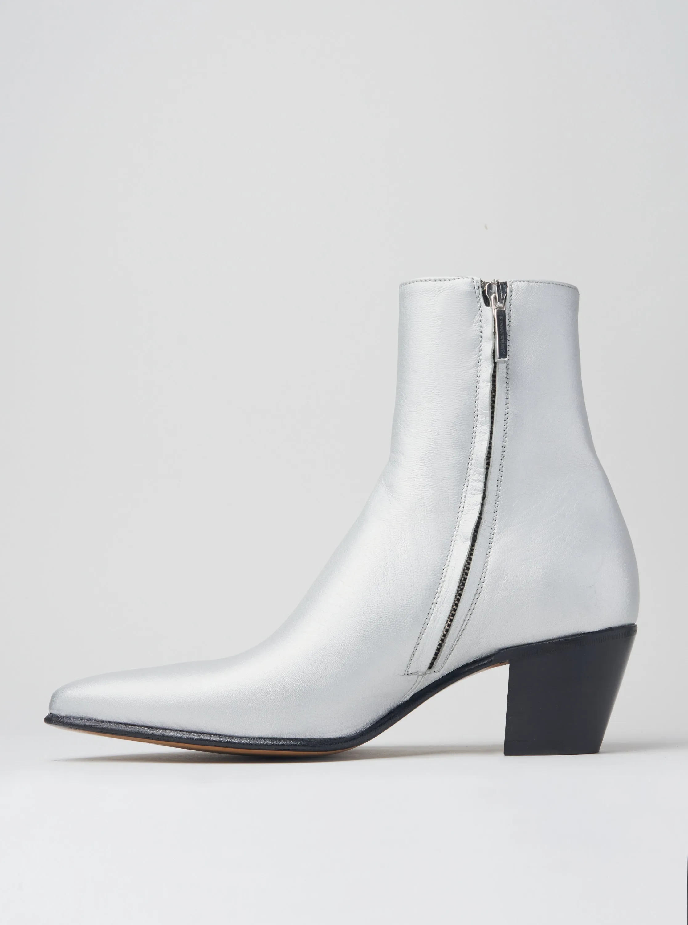 NICO 60MM ANKLE BOOT IN SILVER CALFSKIN- Woman