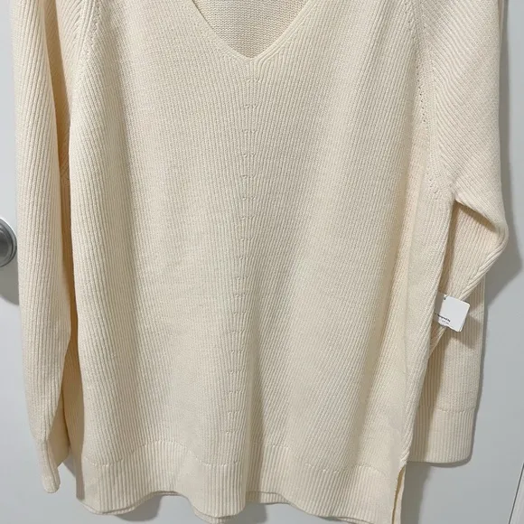 NWT Athleta Hanover Merino Wool Blend Refined V-Neck Sweater Bone Cream XLarge