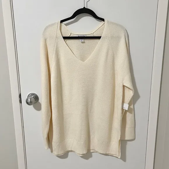 NWT Athleta Hanover Merino Wool Blend Refined V-Neck Sweater Bone Cream XLarge