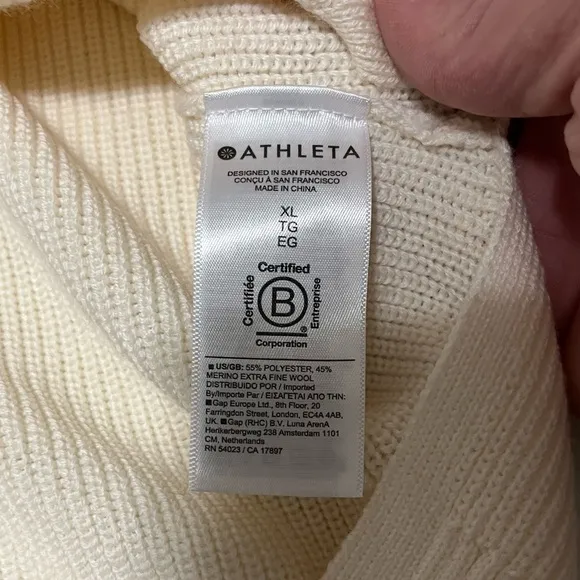 NWT Athleta Hanover Merino Wool Blend Refined V-Neck Sweater Bone Cream XLarge