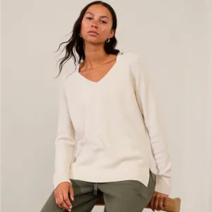 NWT Athleta Hanover Merino Wool Blend Refined V-Neck Sweater Bone Cream XLarge