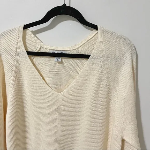 NWT Athleta Hanover Merino Wool Blend Refined V-Neck Sweater Bone Cream XLarge