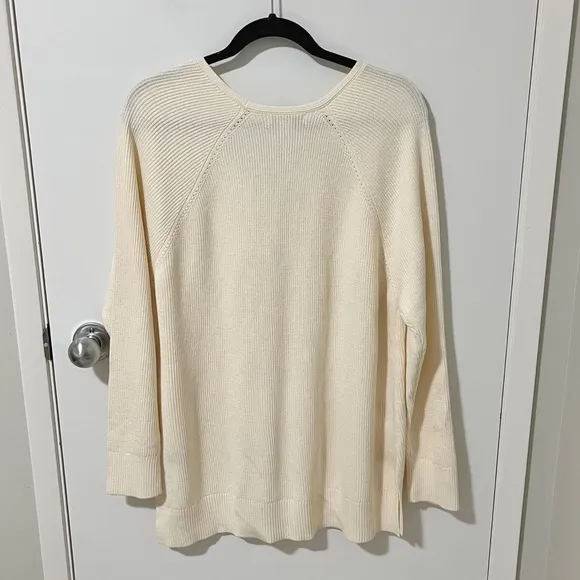 NWT Athleta Hanover Merino Wool Blend Refined V-Neck Sweater Bone Cream XLarge