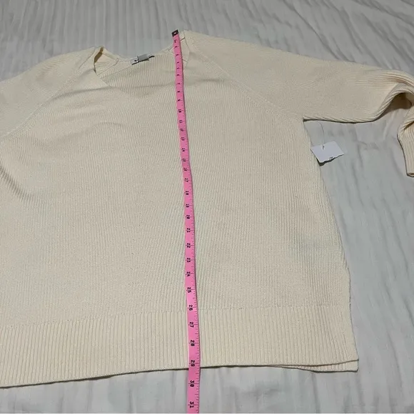NWT Athleta Hanover Merino Wool Blend Refined V-Neck Sweater Bone Cream XLarge