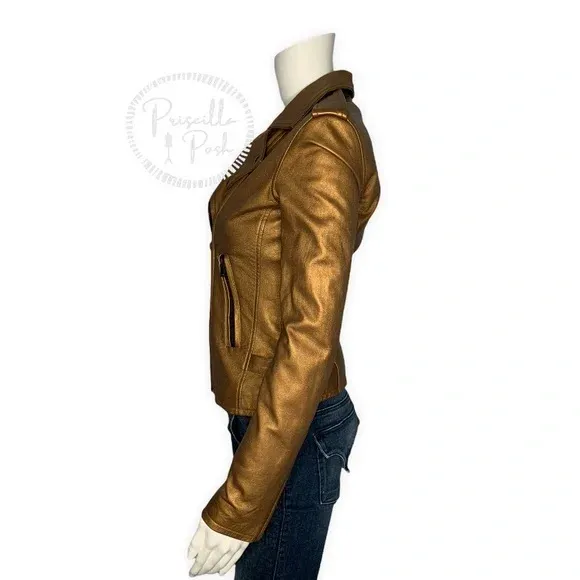 NWT IRO Gold Leather Moto Jacket Fleeced Lined Leather Motorcycle Jacket
