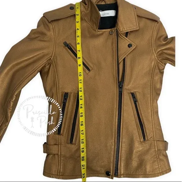 NWT IRO Gold Leather Moto Jacket Fleeced Lined Leather Motorcycle Jacket