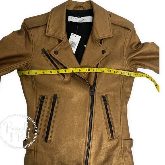 NWT IRO Gold Leather Moto Jacket Fleeced Lined Leather Motorcycle Jacket