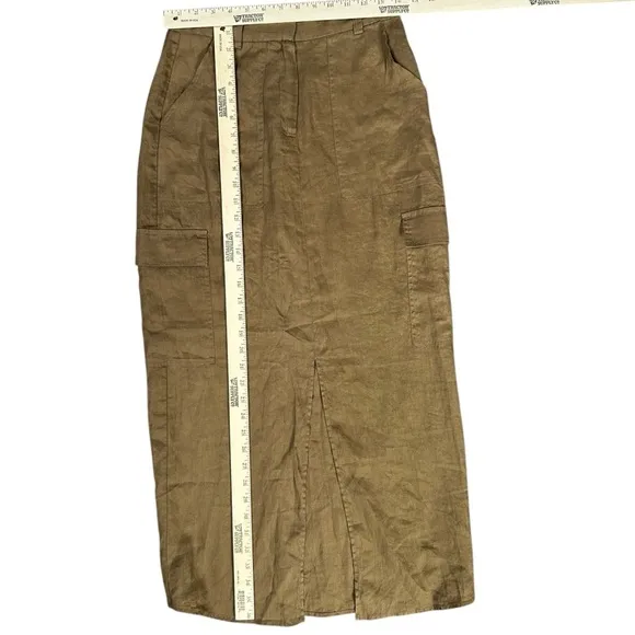 NWT Magaschoni Women’s 100% Linen Cargo Midi Skirt Size 4 Urban Safari Inspired