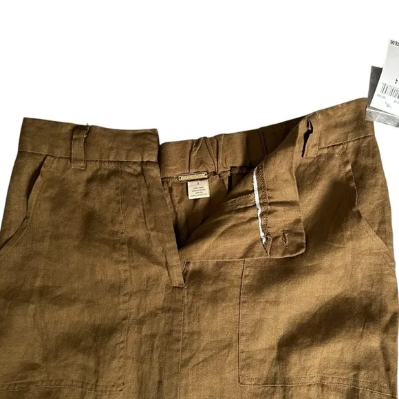 NWT Magaschoni Women’s 100% Linen Cargo Midi Skirt Size 4 Urban Safari Inspired
