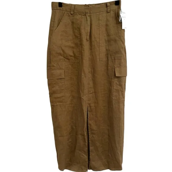 NWT Magaschoni Women’s 100% Linen Cargo Midi Skirt Size 4 Urban Safari Inspired