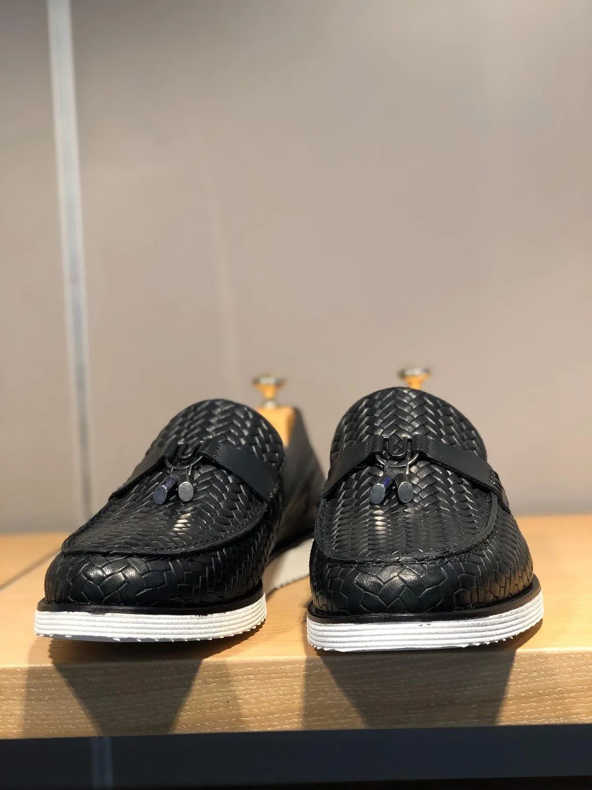 Odessa Black Woven Leather Tassel Loafer