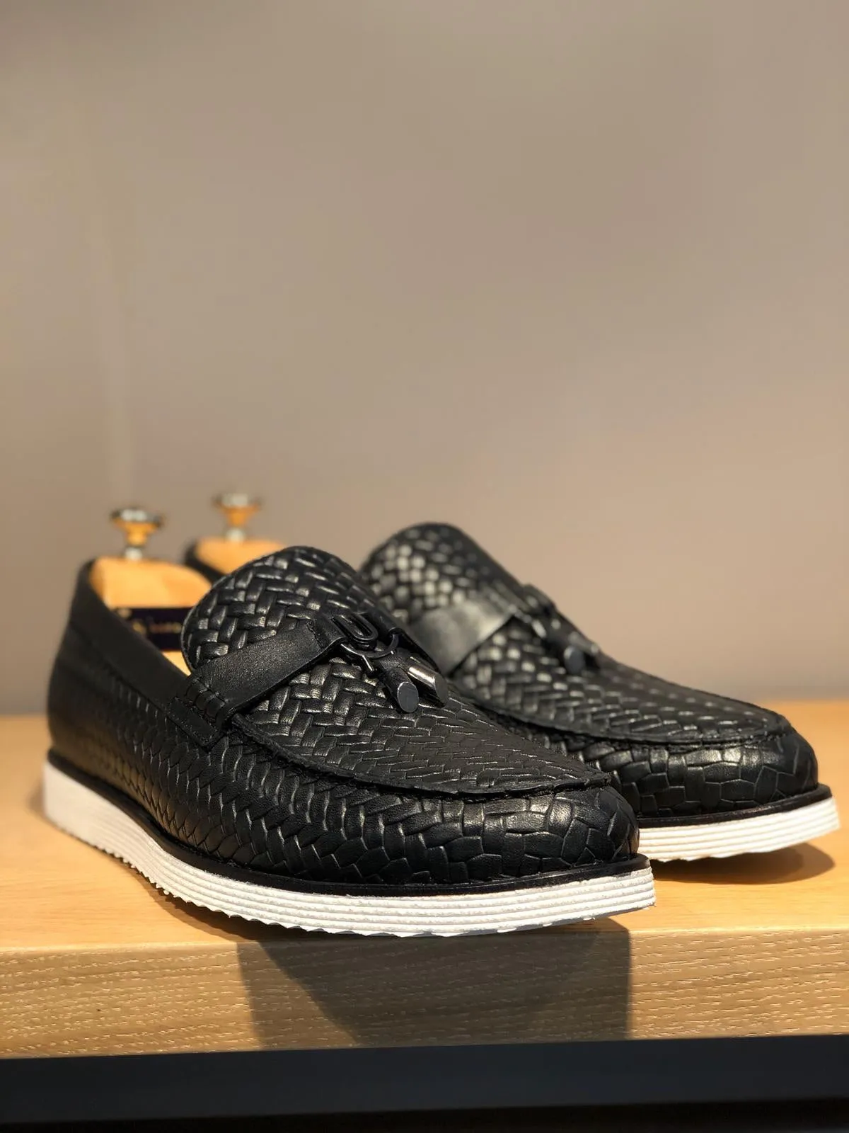 Odessa Black Woven Leather Tassel Loafer