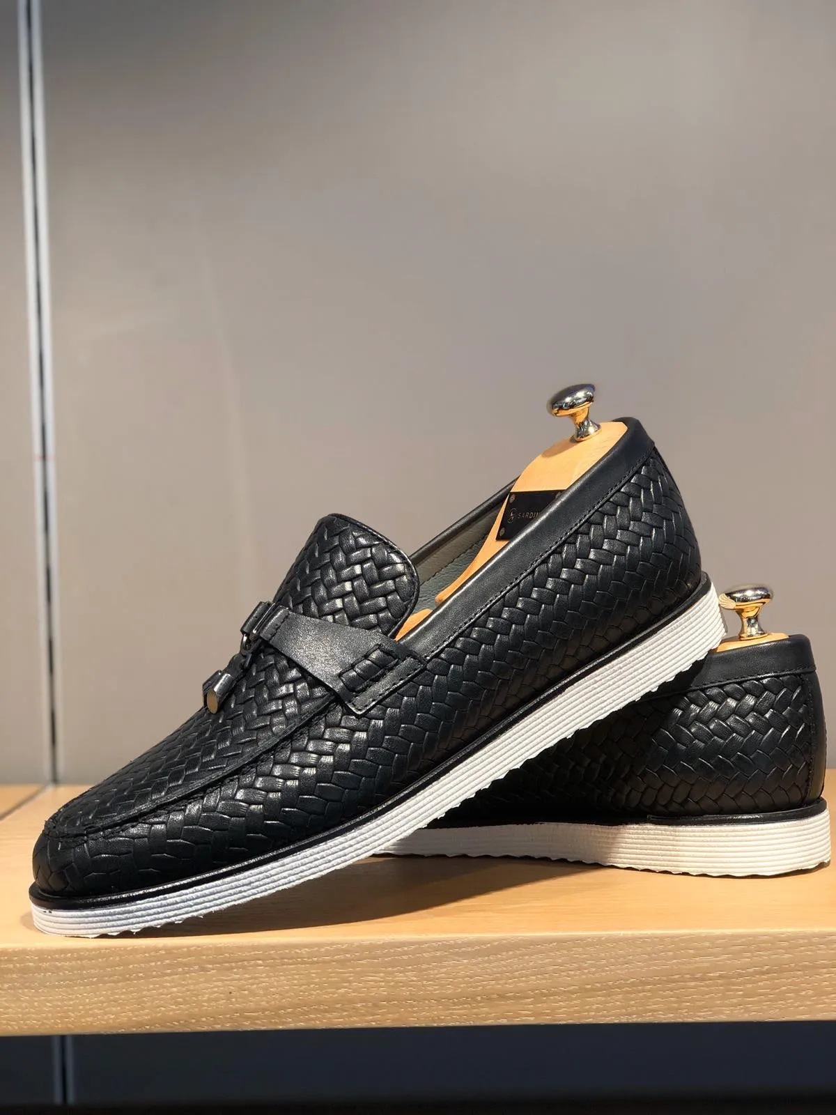 Odessa Black Woven Leather Tassel Loafer