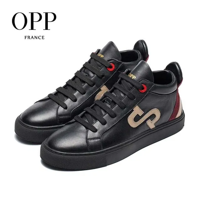 OPP Men's Shoes Summer Breathable Lace-up Boots Leather Mixed Color Shoes Street Style Casual Men's Skate Shoes