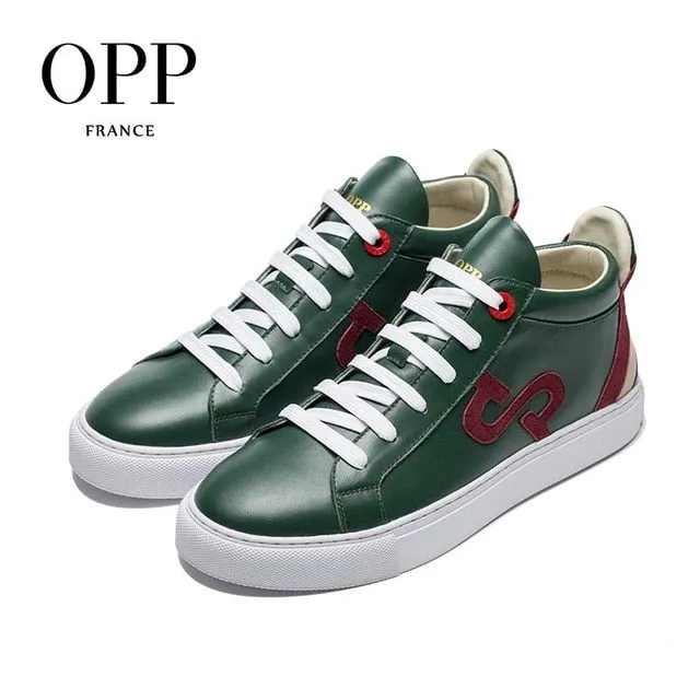OPP Men's Shoes Summer Breathable Lace-up Boots Leather Mixed Color Shoes Street Style Casual Men's Skate Shoes