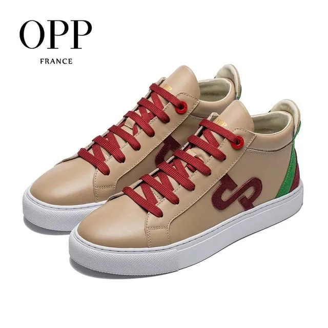 OPP Men's Shoes Summer Breathable Lace-up Boots Leather Mixed Color Shoes Street Style Casual Men's Skate Shoes