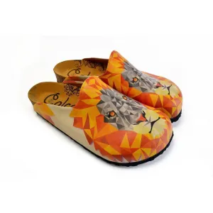 Orange and Red Colored Lion Patterned Clogs - CET101