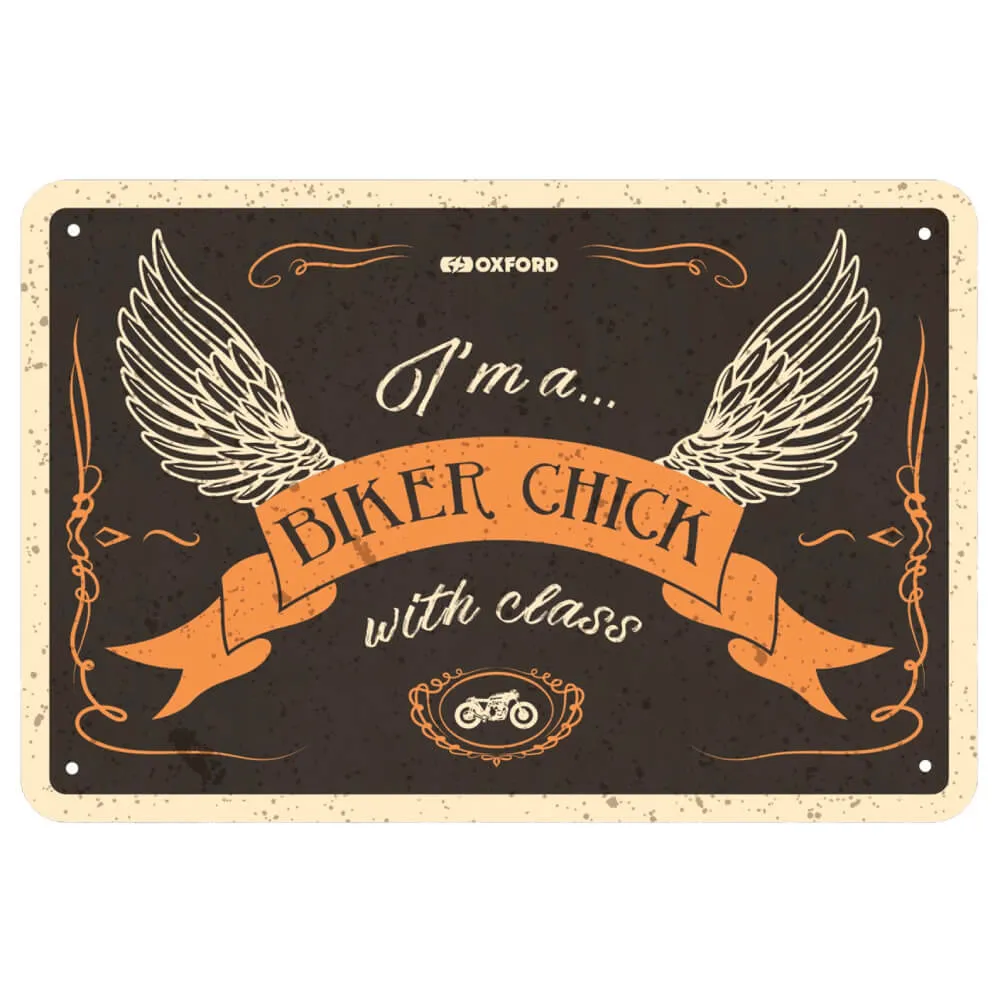 Oxford BIKER CHICK WITH CLASS Metal Garage Sign