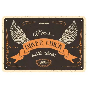 Oxford BIKER CHICK WITH CLASS Metal Garage Sign