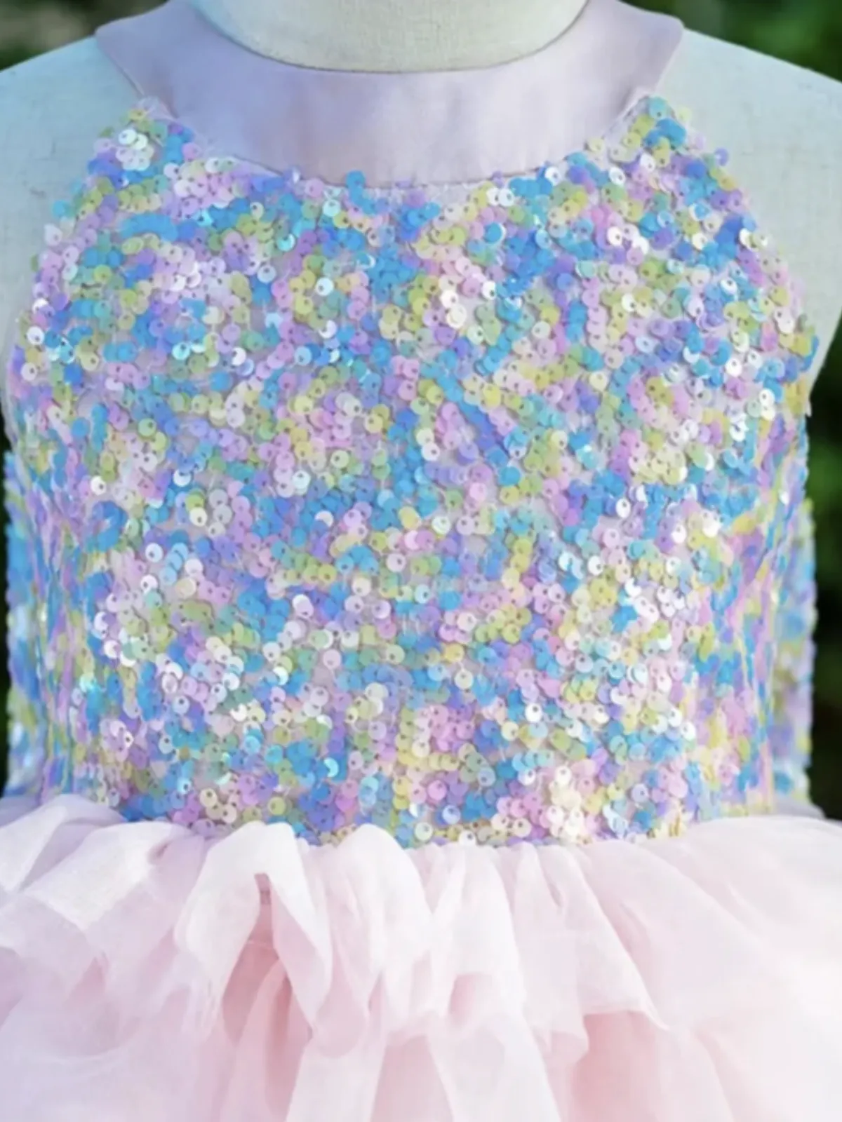 Pastel Rainbow Sequin Ruffle Tulle Dress