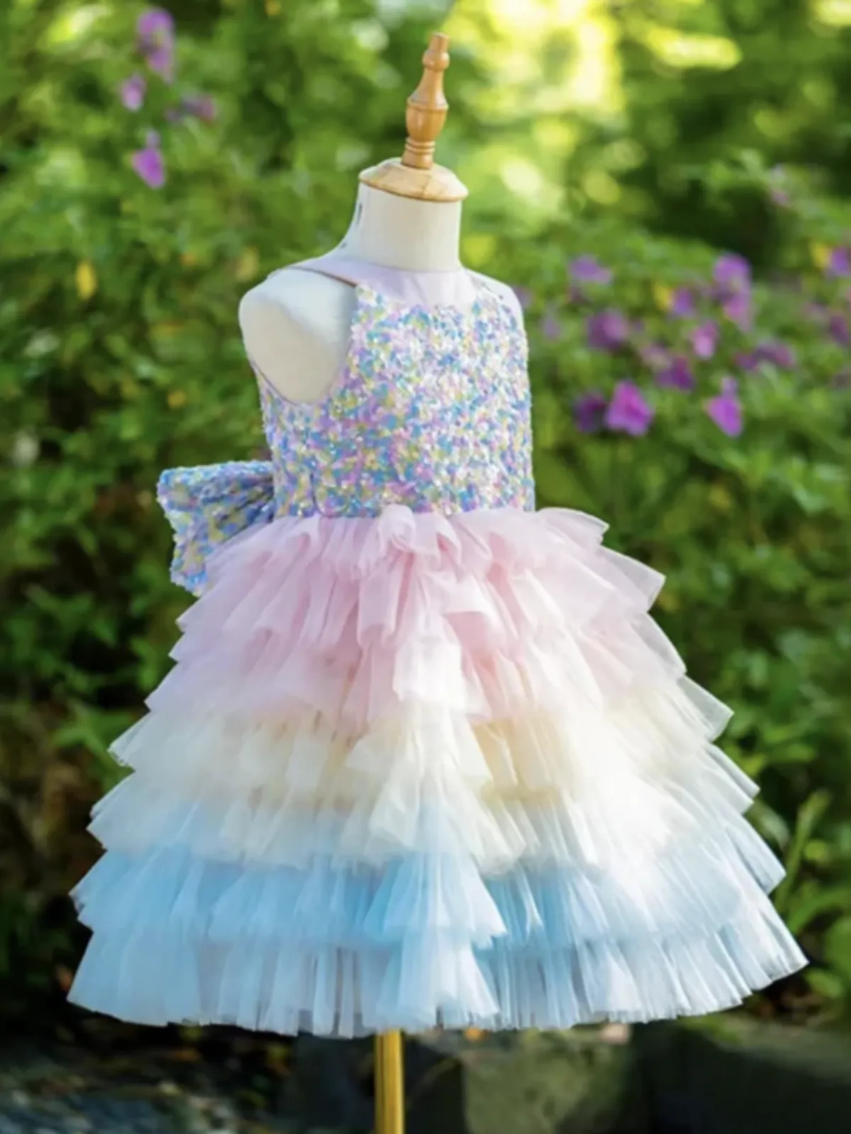 Pastel Rainbow Sequin Ruffle Tulle Dress