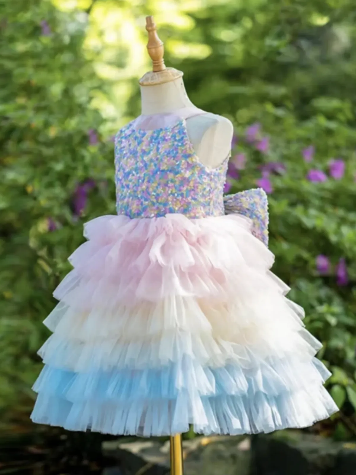 Pastel Rainbow Sequin Ruffle Tulle Dress
