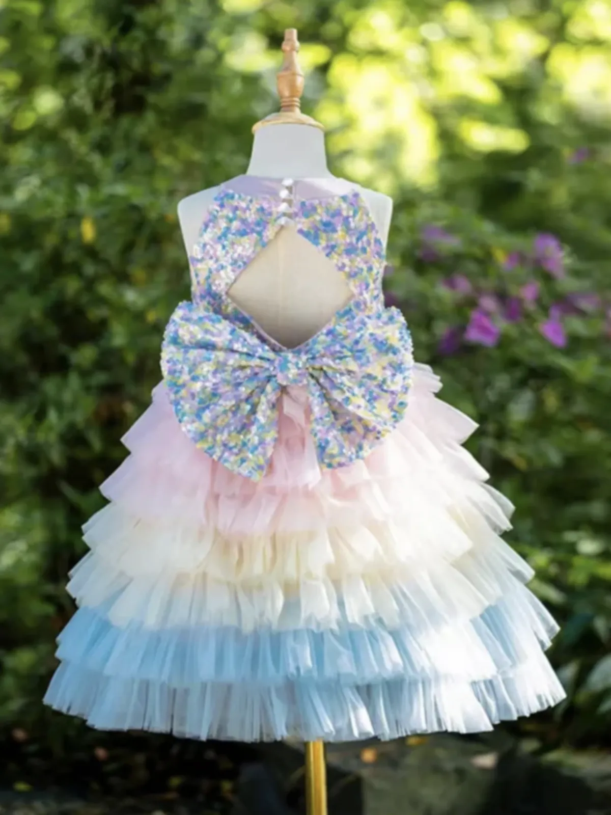 Pastel Rainbow Sequin Ruffle Tulle Dress