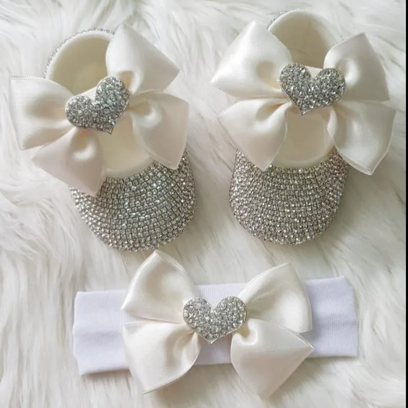 Personalized Baby Girl Heart Charm Crystal Shoes