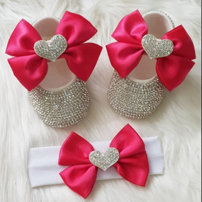 Personalized Baby Girl Heart Charm Crystal Shoes