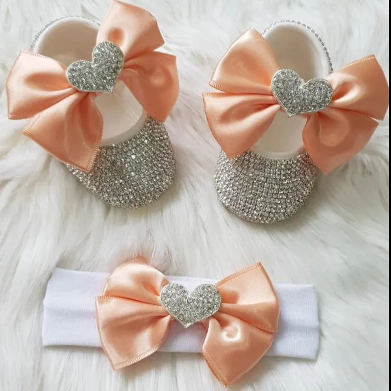 Personalized Baby Girl Heart Charm Crystal Shoes