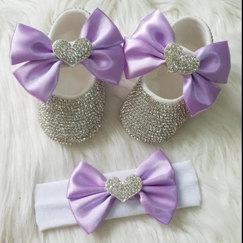 Personalized Baby Girl Heart Charm Crystal Shoes