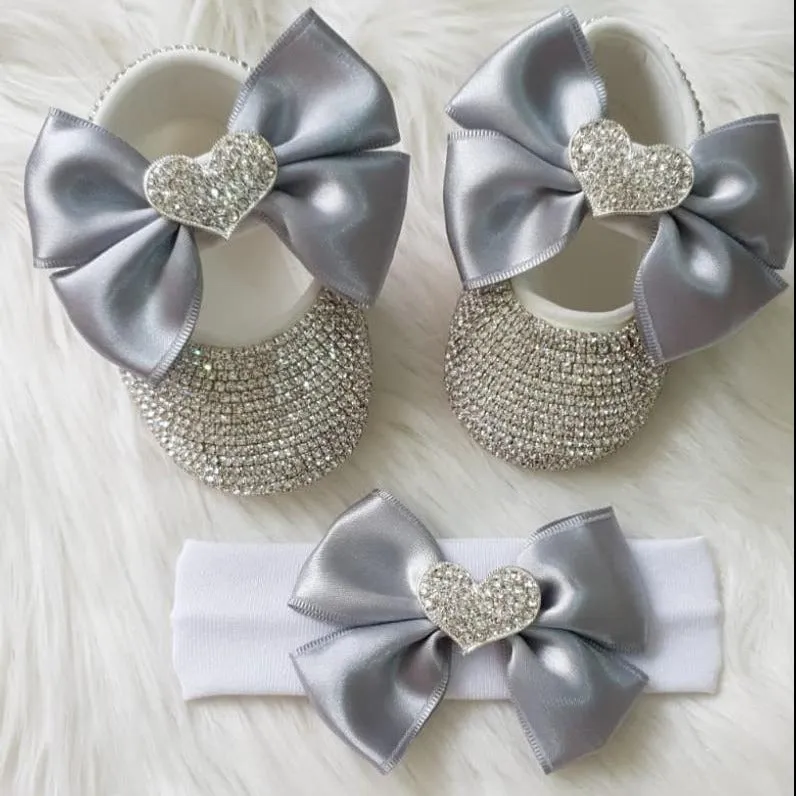 Personalized Baby Girl Heart Charm Crystal Shoes