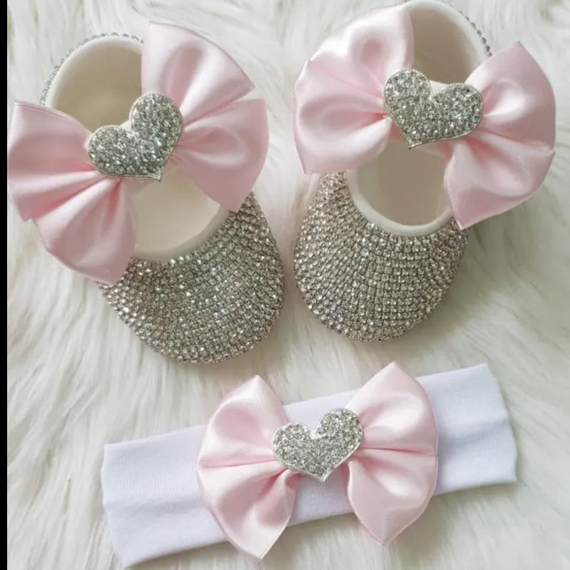 Personalized Baby Girl Heart Charm Crystal Shoes