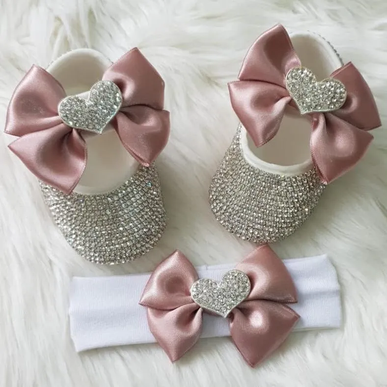 Personalized Baby Girl Heart Charm Crystal Shoes