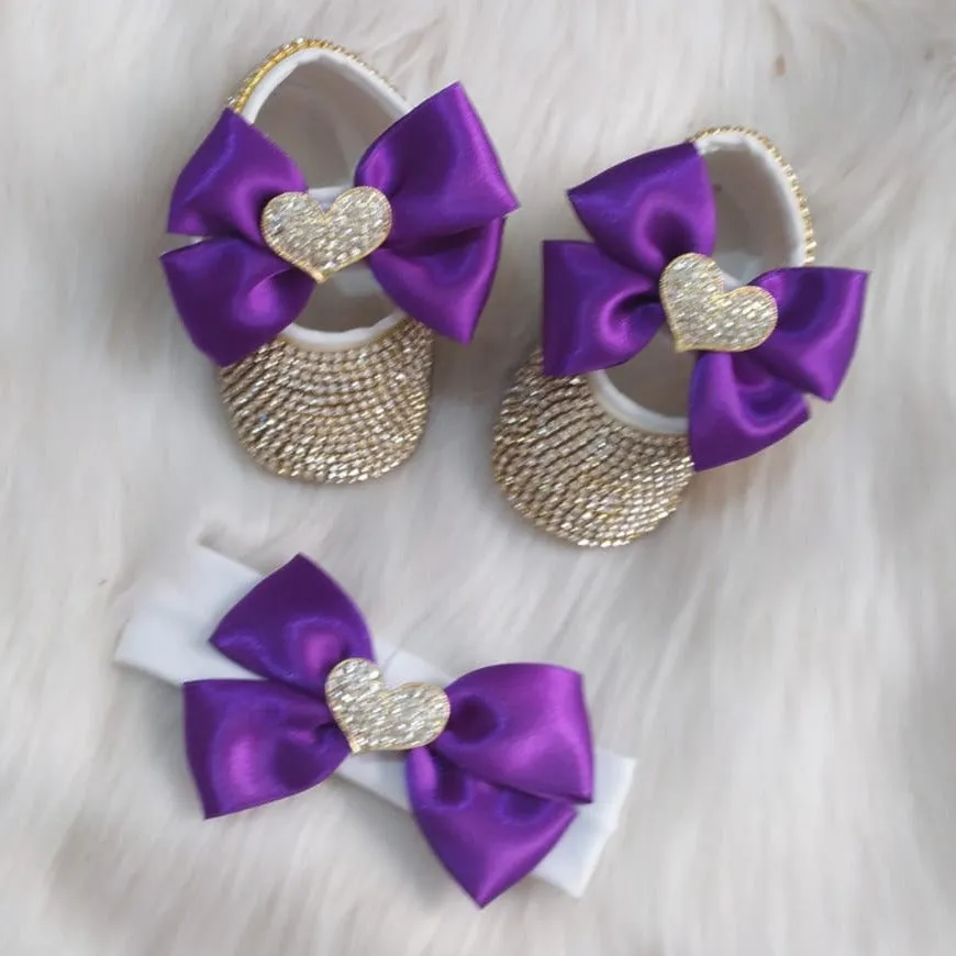 Personalized Baby Girl Heart Charm Crystal Shoes