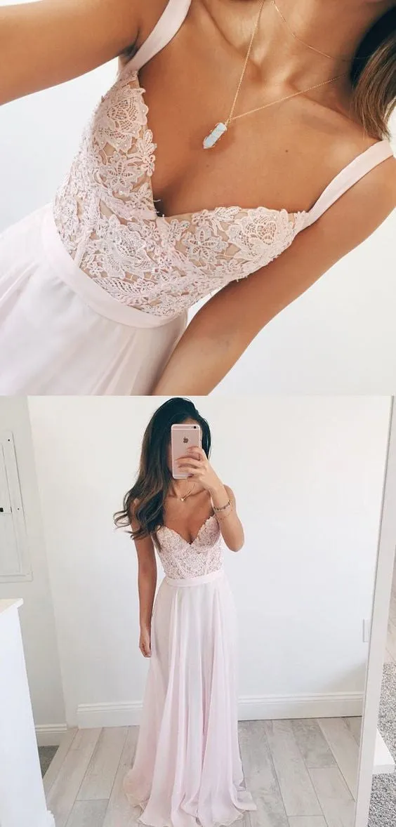 Pink Chiffon Prom Dresses, Elegant Prom Gowns,Homecoming Dresses,Long Prom Dresses, M43