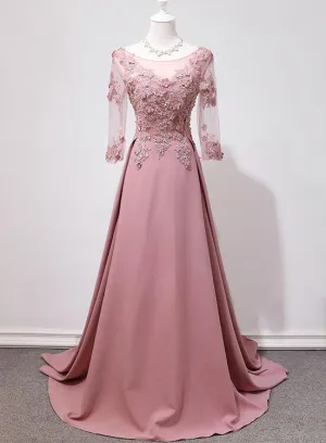 Pink Handmade Spandex Round Neckline Long Party Dress, Pink Prom Dress