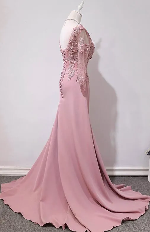 Pink Handmade Spandex Round Neckline Long Party Dress, Pink Prom Dress