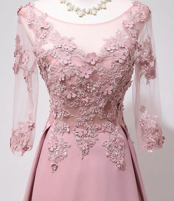 Pink Handmade Spandex Round Neckline Long Party Dress, Pink Prom Dress