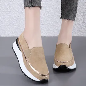Plus Size Soft Leather Platform Loafers